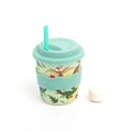 Mint dinosaur drink cup with straw and lid, with a white spare cap