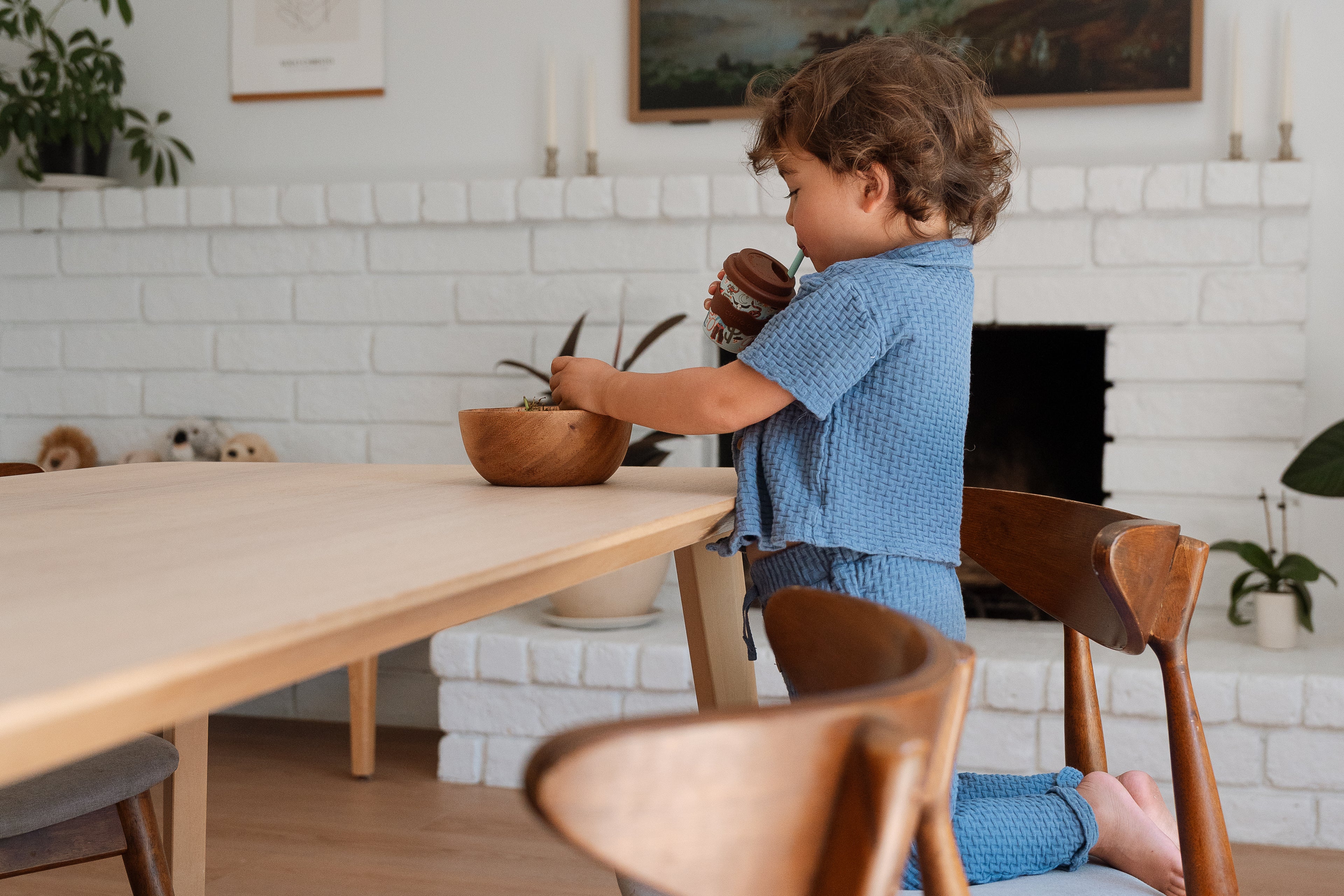 4 oz babychino cup on table, small wooden cup with simple rim