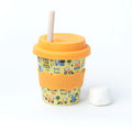 4oz babychino cup with snap lid and straw, orange-and-cream transport print